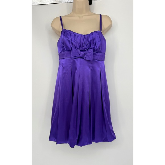 Dresses & Skirts - Foxy Purple Satin Babydoll Dress Bow Empire Waist Party Y2K Fairy‎ Sz M